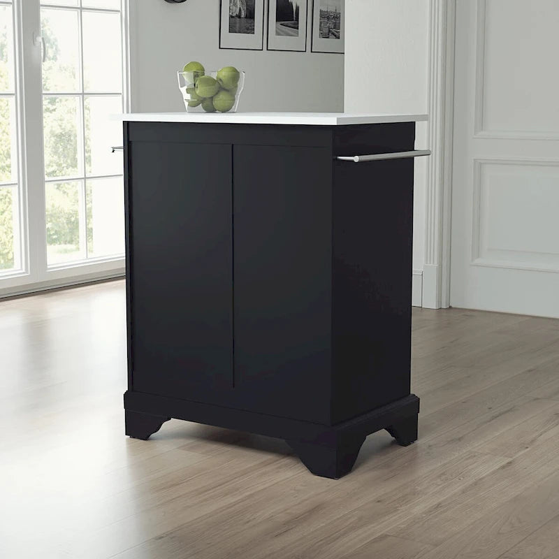 Black Granite Top Portable Kitchen Island, 31W x 18D x 35.5H
