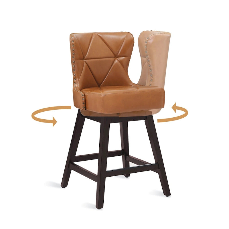 26 in. Swivel Bar Stool, Faux Leather & Linen, Armless, Set of 3