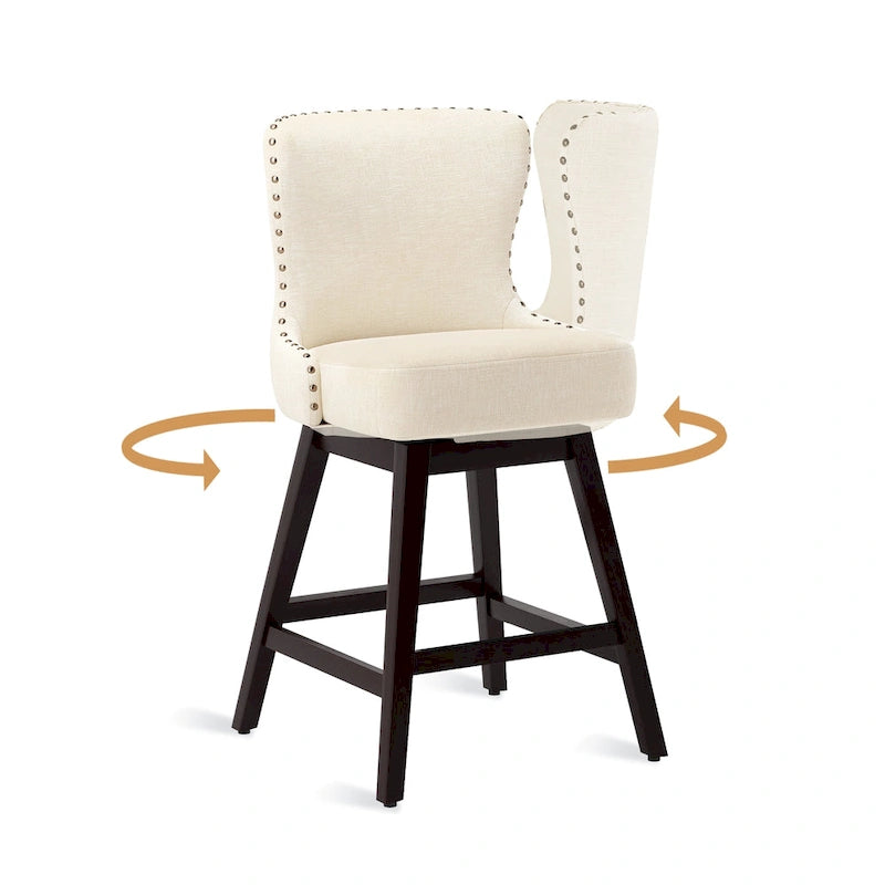 26 in. Swivel Bar Stool, Faux Leather & Linen, Armless, Set of 3