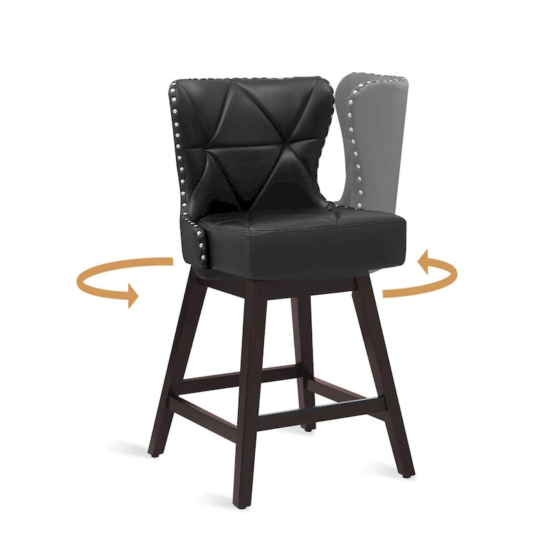 26 in. Swivel Bar Stool, Faux Leather & Linen, Armless, Set of 3