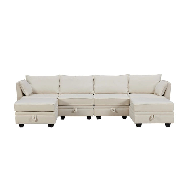 Dark Gray / Beige / Green Modular Sectional Sofa with Storage, 6-Piece for 6