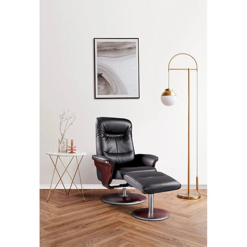 Black Bond Leather Swivel Recliner & Ottoman Set – 1-Person