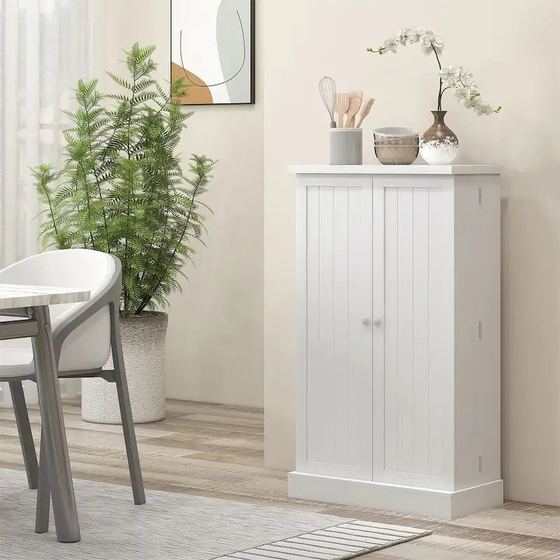 White/Red 5-Tier Pantry Cabinet with Double Doors, Single-Person Use