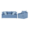 Slate Blue / Blue-White 2-Seat Living Room Set (Sofa + Swivel Chair)
