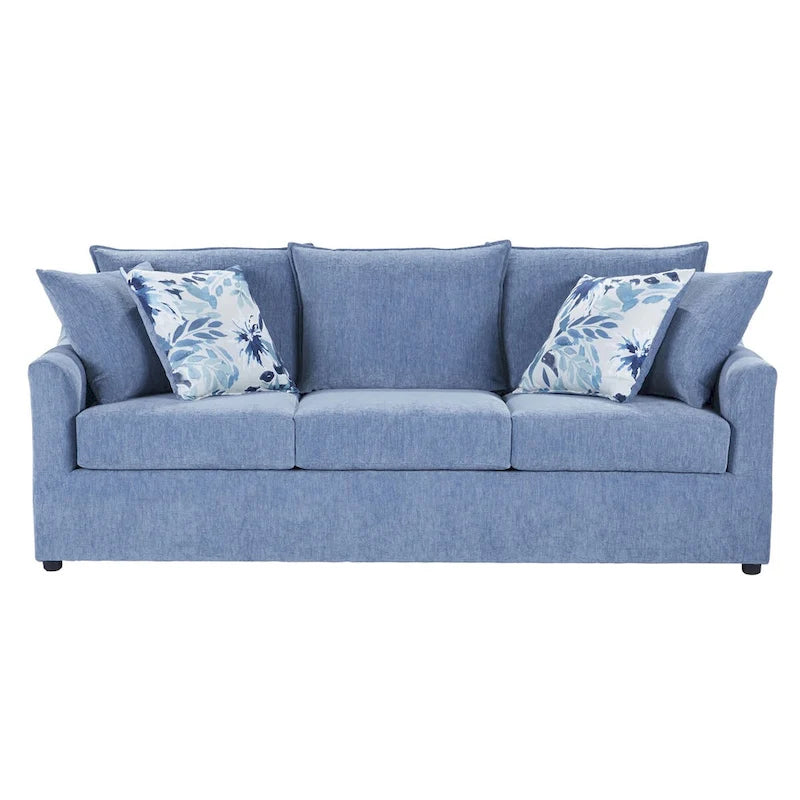 Slate Blue / Blue-White 2-Seat Living Room Set (Sofa + Swivel Chair)