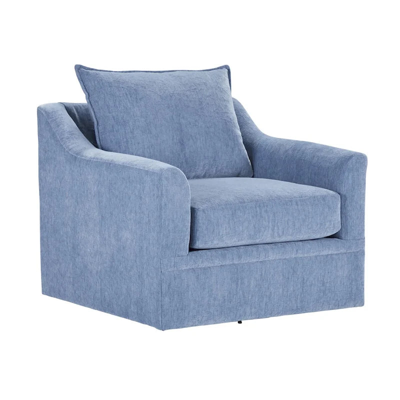 Slate Blue / Blue-White 2-Seat Living Room Set (Sofa + Swivel Chair)