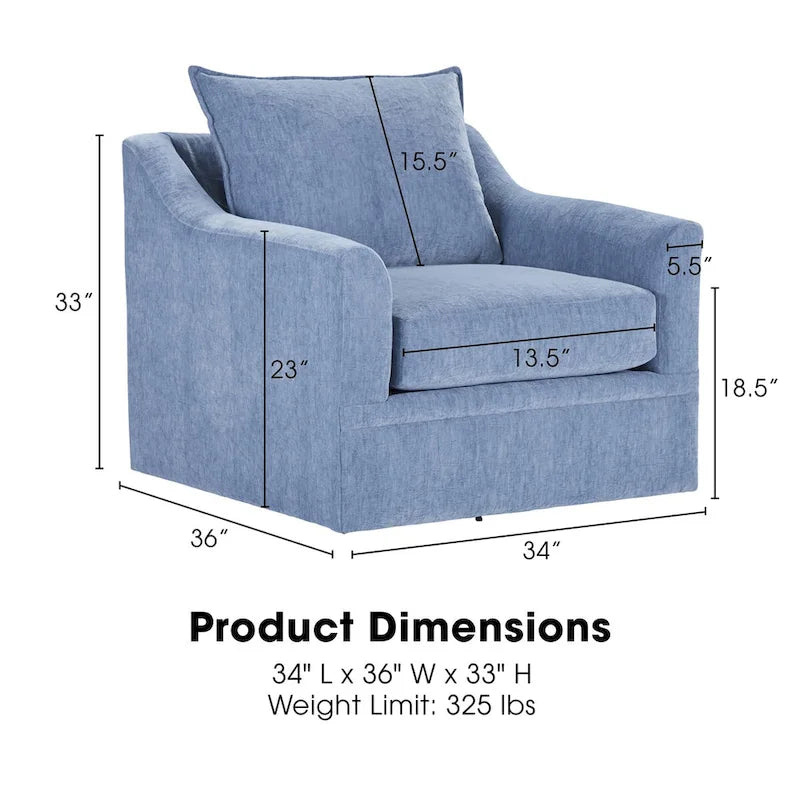 Slate Blue / Blue-White 2-Seat Living Room Set (Sofa + Swivel Chair)