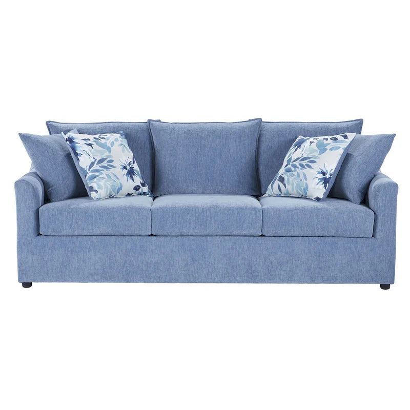 Slate Blue / Blue-White 2-Seat Living Room Set (Sofa + Swivel Chair)