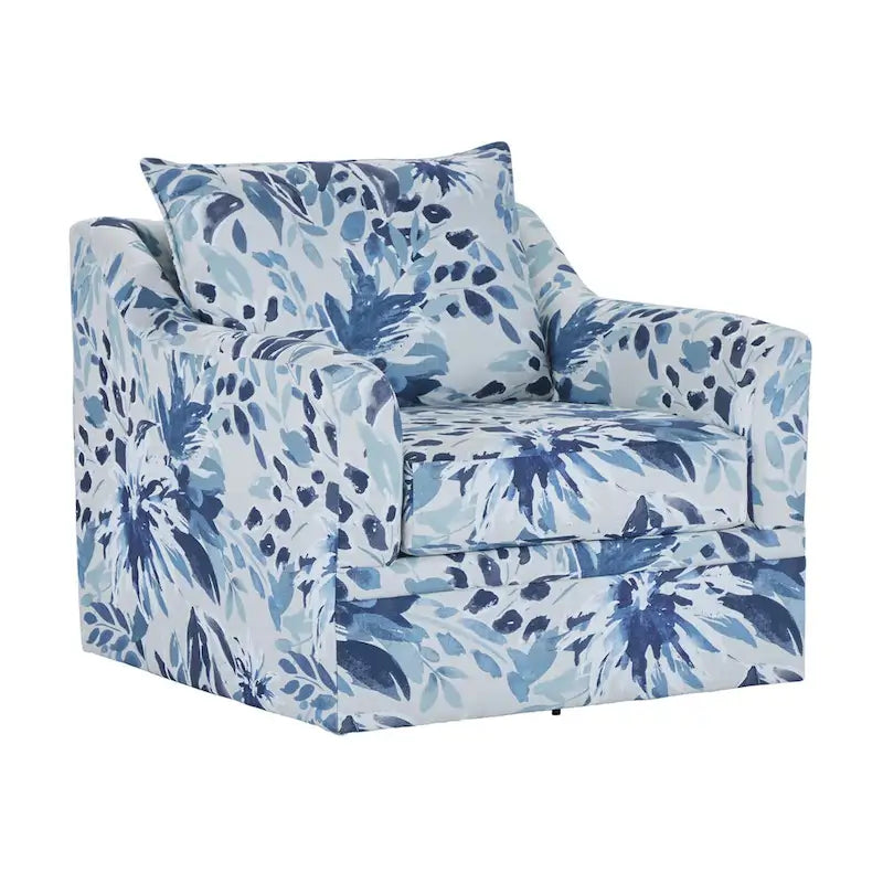 Slate Blue / Blue-White 2-Seat Living Room Set (Sofa + Swivel Chair)