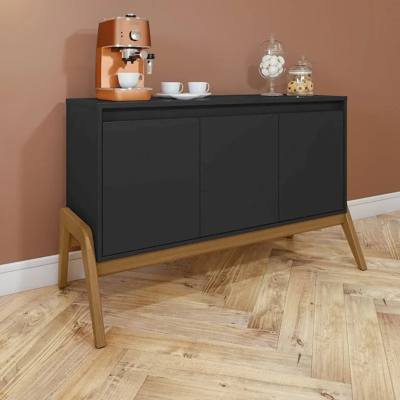 Mid-Century Modern 3-Door Sideboard – Matte Black / Greige / Matte White
