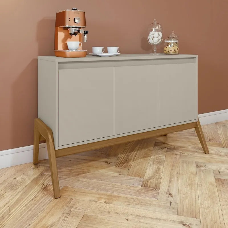 Mid-Century Modern 3-Door Sideboard – Matte Black / Greige / Matte White