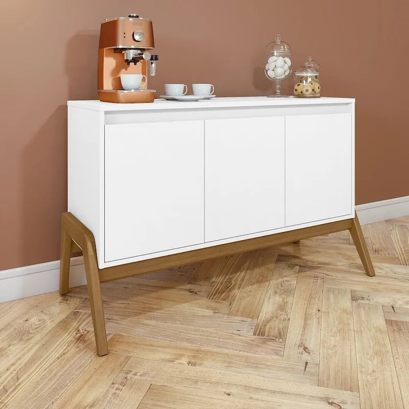 Mid-Century Modern 3-Door Sideboard – Matte Black / Greige / Matte White