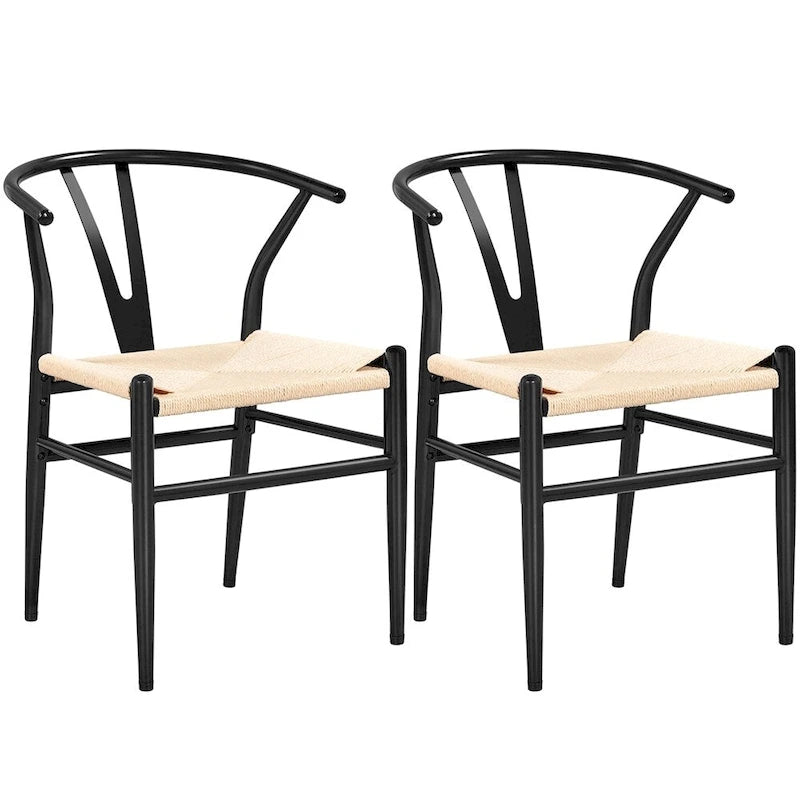 Black/White Brown White Wood Black Chocolate Brown Y-Back Woven Dining Chair Set of 2
