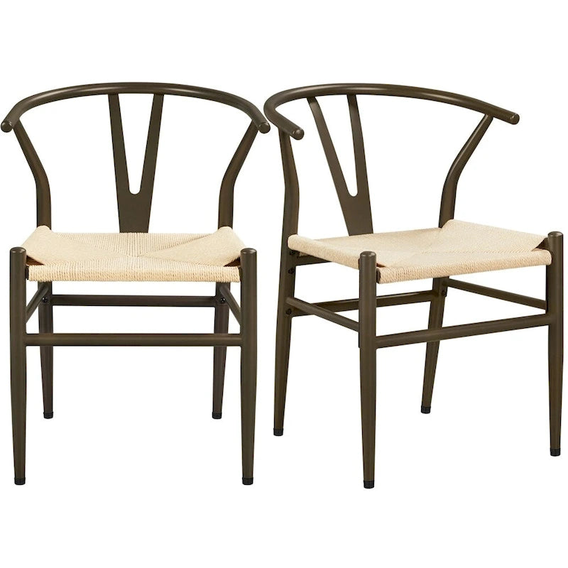 Black/White Brown White Wood Black Chocolate Brown Y-Back Woven Dining Chair Set of 2