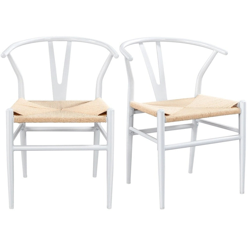 Black/White Brown White Wood Black Chocolate Brown Y-Back Woven Dining Chair Set of 2