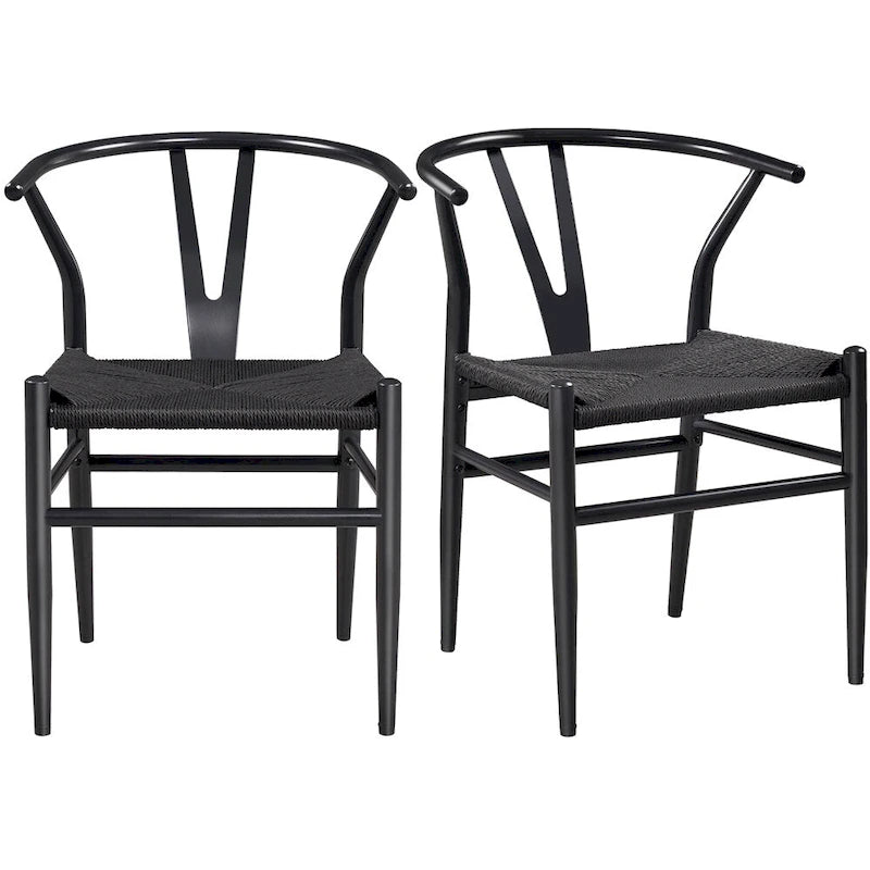 Black/White Brown White Wood Black Chocolate Brown Y-Back Woven Dining Chair Set of 2