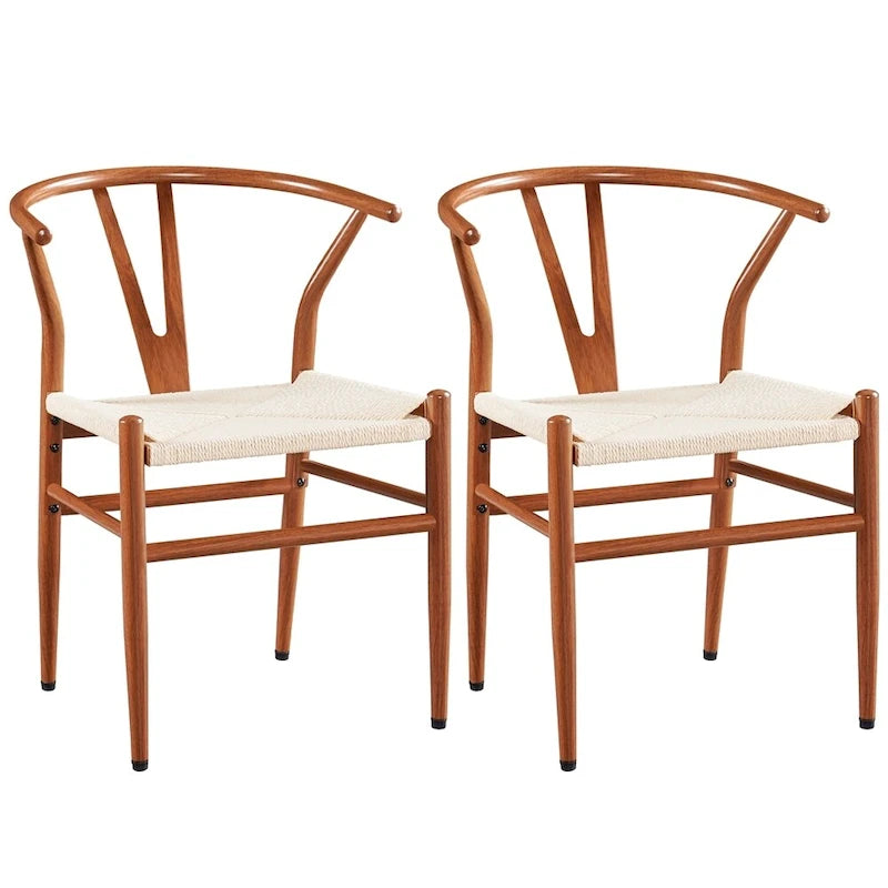 Black/White Brown White Wood Black Chocolate Brown Y-Back Woven Dining Chair Set of 2