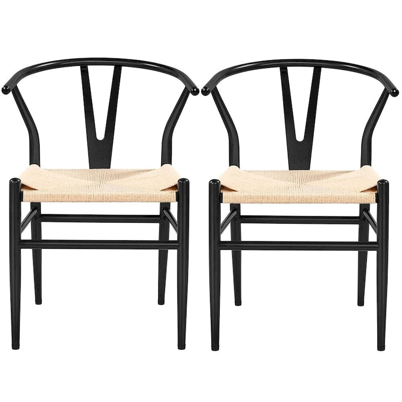  Modern Weave Y-Shaped Dining Chair with Solid Metal Frame