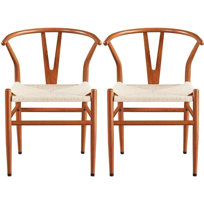 Black/White Brown White Wood Black Chocolate Brown Y-Back Woven Dining Chair Set of 2