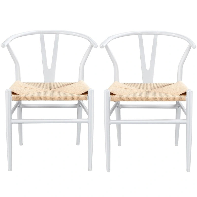 Black/White Brown White Wood Black Chocolate Brown Y-Back Woven Dining Chair Set of 2