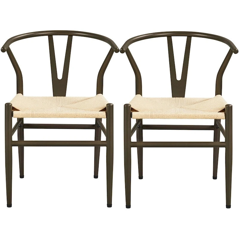 Black/White Brown White Wood Black Chocolate Brown Y-Back Woven Dining Chair Set of 2