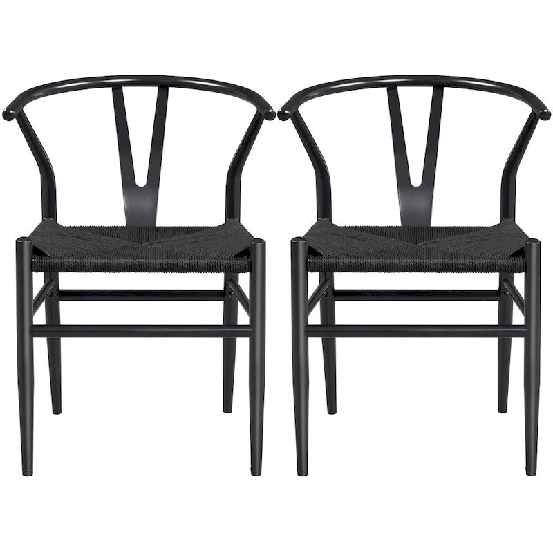 Black/White Brown White Wood Black Chocolate Brown Y-Back Woven Dining Chair Set of 2