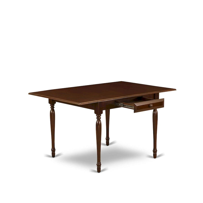 5-Piece Drop Leaf Dining Set, Mahogany / Linen White, Seats 4