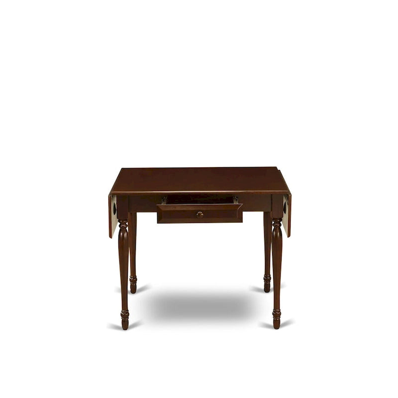 5-Piece Drop Leaf Dining Set, Mahogany / Linen White, Seats 4