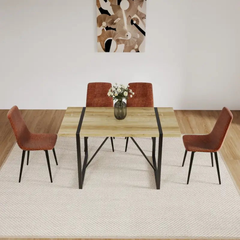 Natural Wood & Linen Dining Table Set for 4, Modern Style