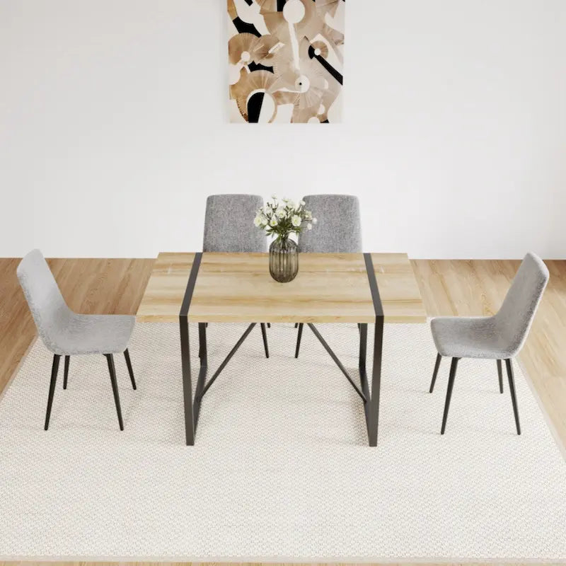 Natural Wood & Linen Dining Table Set for 4, Modern Style