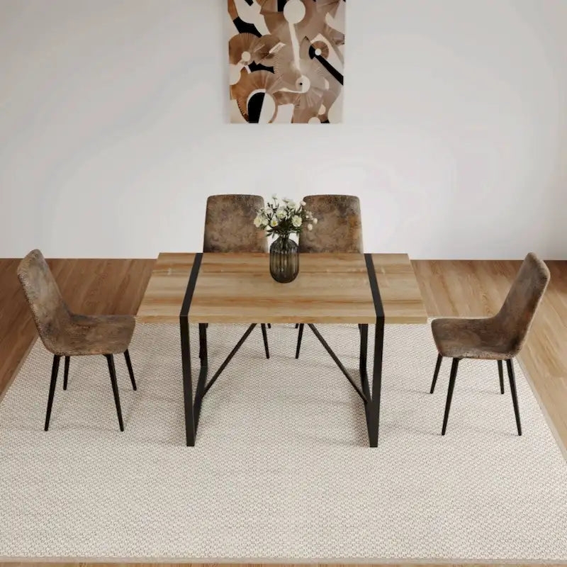 Natural Wood & Linen Dining Table Set for 4, Modern Style