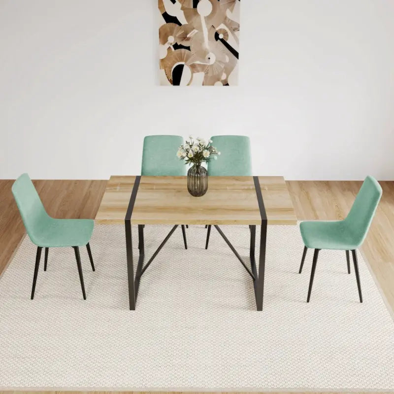 Natural Wood & Linen Dining Table Set for 4, Modern Style