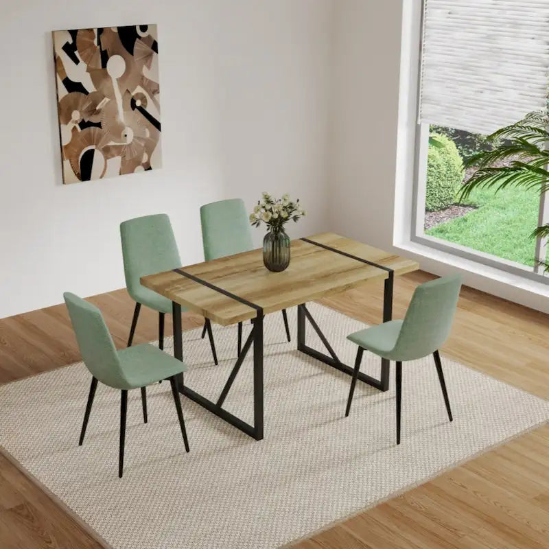 Natural Wood & Linen Dining Table Set for 4, Modern Style