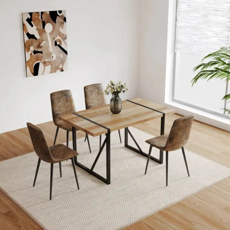 Natural Wood & Linen Dining Table Set for 4, Modern Style