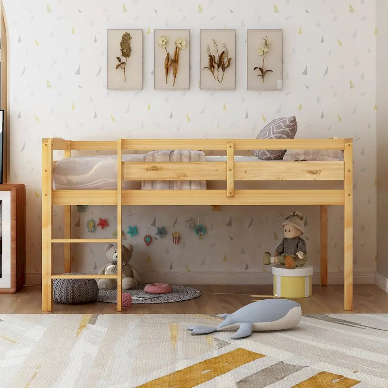Twin Low Loft Bed with Ladder – Walnut / White / Espresso, Single