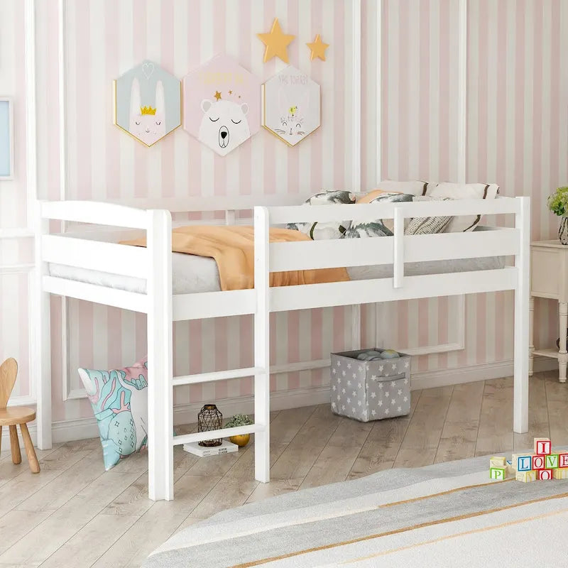 Twin Low Loft Bed with Ladder – Walnut / White / Espresso, Single
