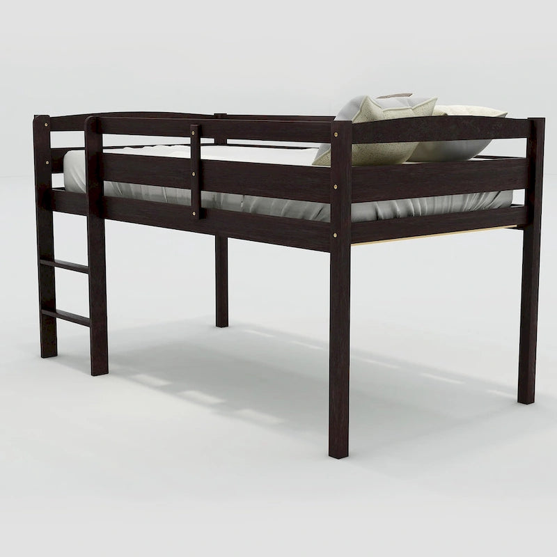 Twin Low Loft Bed with Ladder – Walnut / White / Espresso, Single