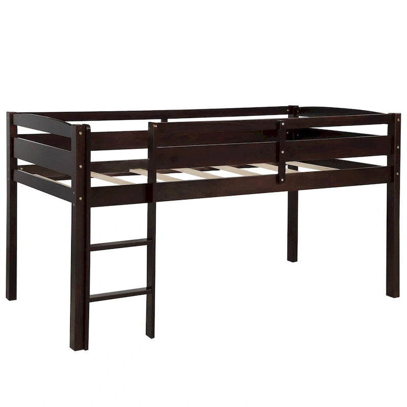 Twin Low Loft Bed with Ladder – Walnut / White / Espresso, Single