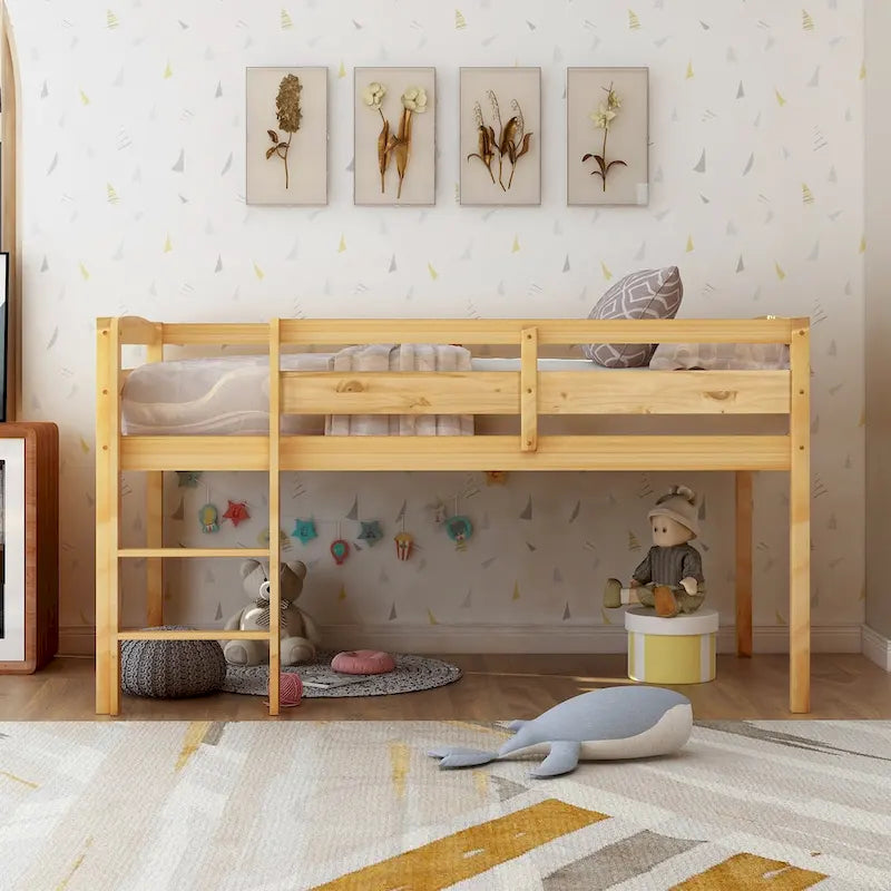 Twin Low Loft Bed with Ladder – Walnut / White / Espresso, Single