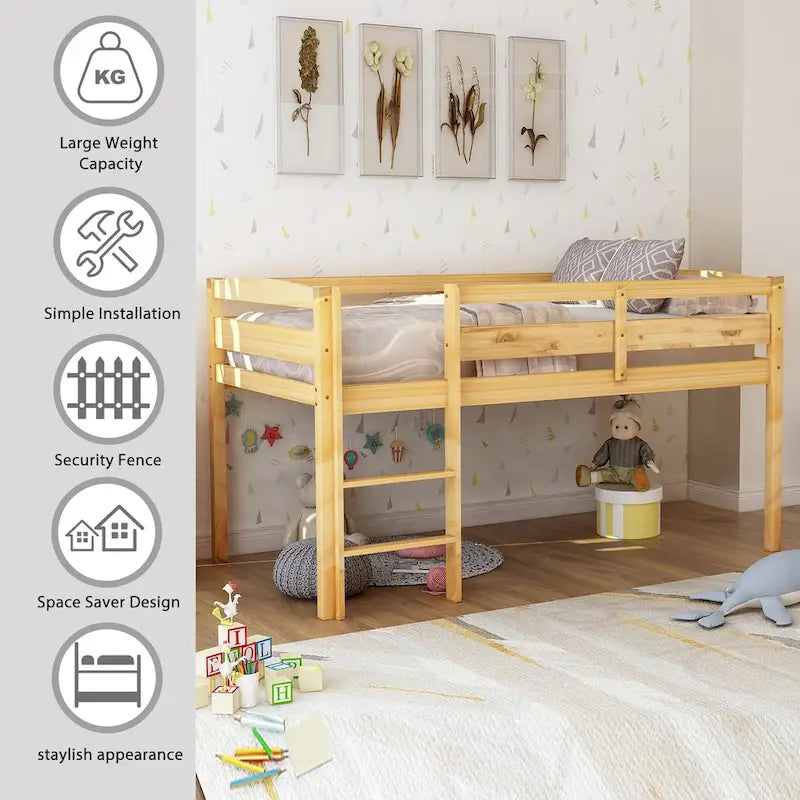 Twin Low Loft Bed with Ladder – Walnut / White / Espresso, Single