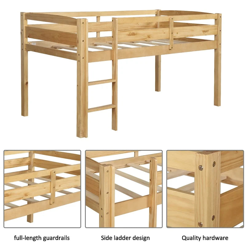 Twin Low Loft Bed with Ladder – Walnut / White / Espresso, Single