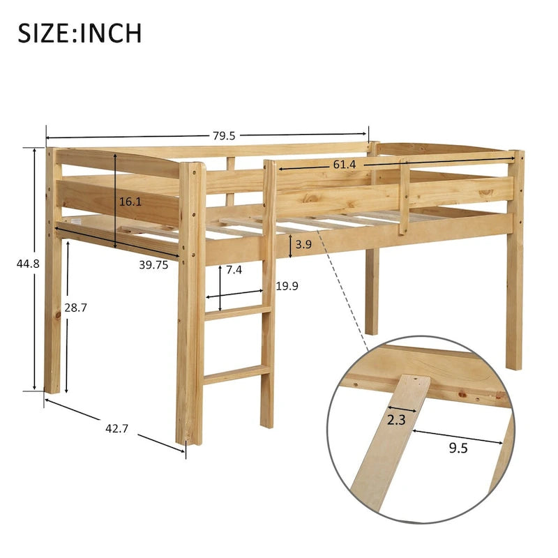 Twin Low Loft Bed with Ladder – Walnut / White / Espresso, Single