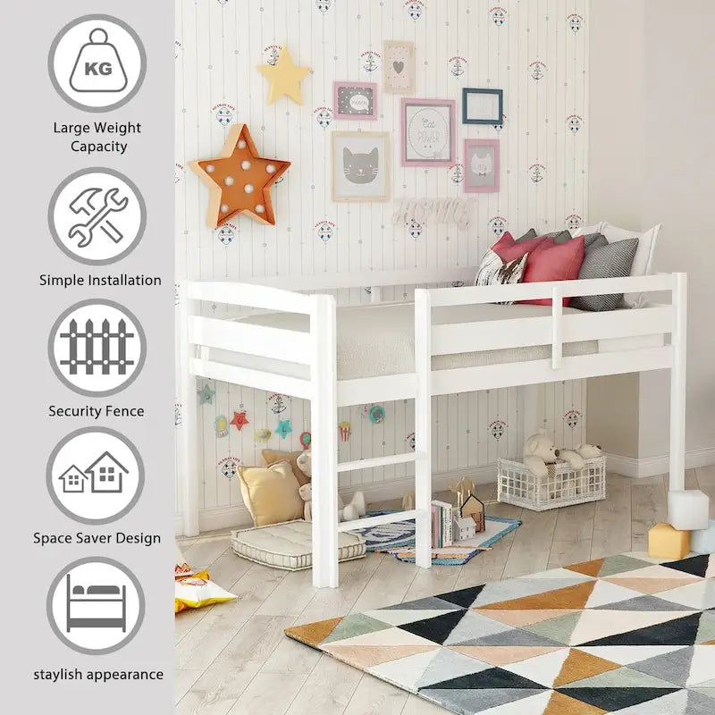 Twin Low Loft Bed with Ladder – Walnut / White / Espresso, Single