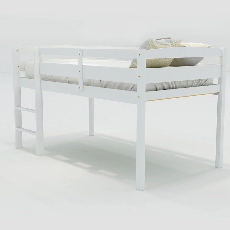 Twin Low Loft Bed with Ladder – Walnut / White / Espresso, Single