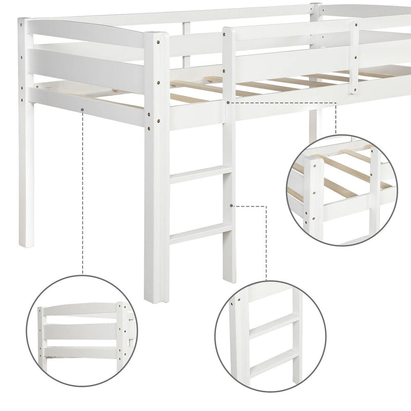 Twin Low Loft Bed with Ladder – Walnut / White / Espresso, Single