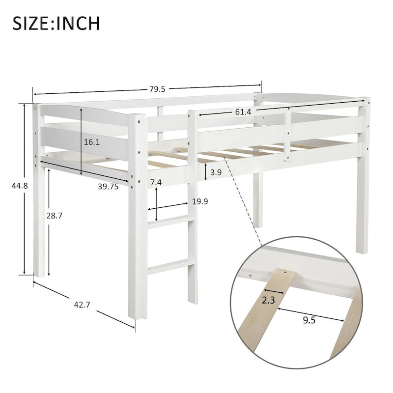 Twin Low Loft Bed with Ladder – Walnut / White / Espresso, Single