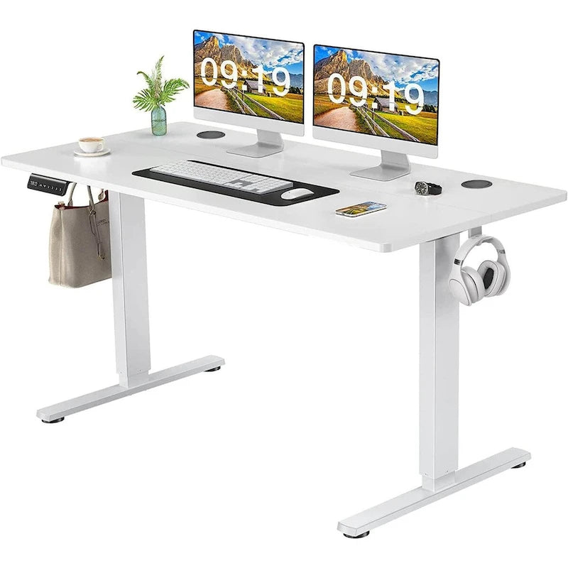 White & Black Electric Height-Adjustable Standing Desk, Sit-to-Stand, 55" x 24", 1-Person