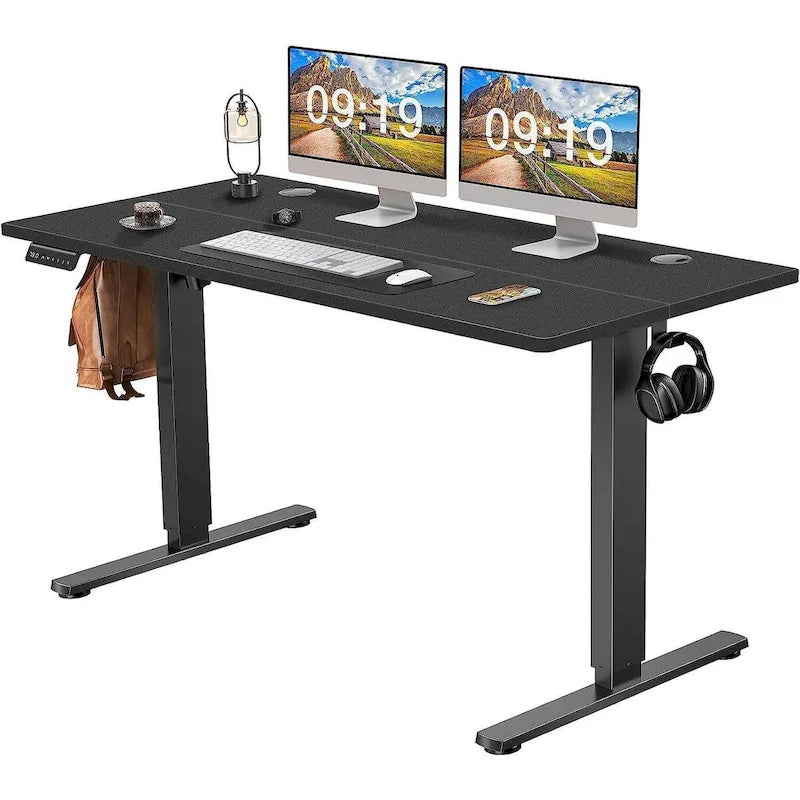White & Black Electric Height-Adjustable Standing Desk, Sit-to-Stand, 55" x 24", 1-Person