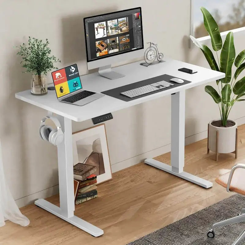 White & Black Electric Height-Adjustable Standing Desk, Sit-to-Stand, 55" x 24", 1-Person