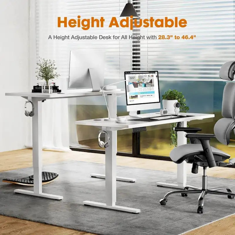 White & Black Electric Height-Adjustable Standing Desk, Sit-to-Stand, 55" x 24", 1-Person